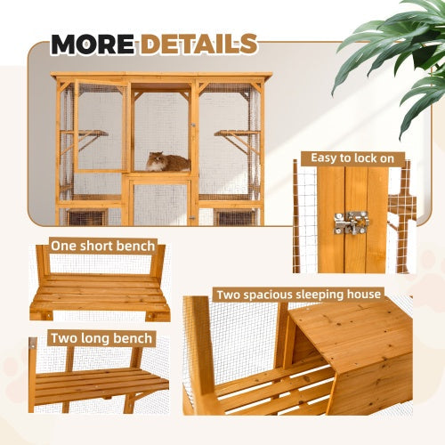 Spacious Outdoor Cat Cabin 72" with Roof