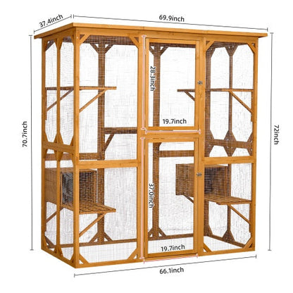 Spacious Outdoor Cat Cabin 72" with Roof