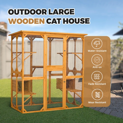 Spacious Outdoor Cat Cabin 72" with Roof