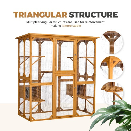 Spacious Outdoor Cat Cabin 72" with Roof