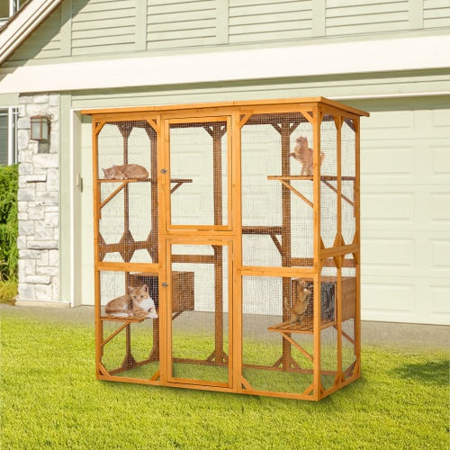 Spacious Outdoor Cat Cabin 72" with Roof