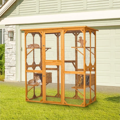 Spacious Outdoor Cat Cabin 72" with Roof
