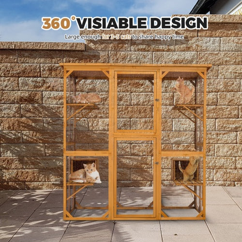 Spacious Outdoor Cat Cabin 72" with Roof