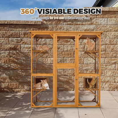 Spacious Outdoor Cat Cabin 72" with Roof